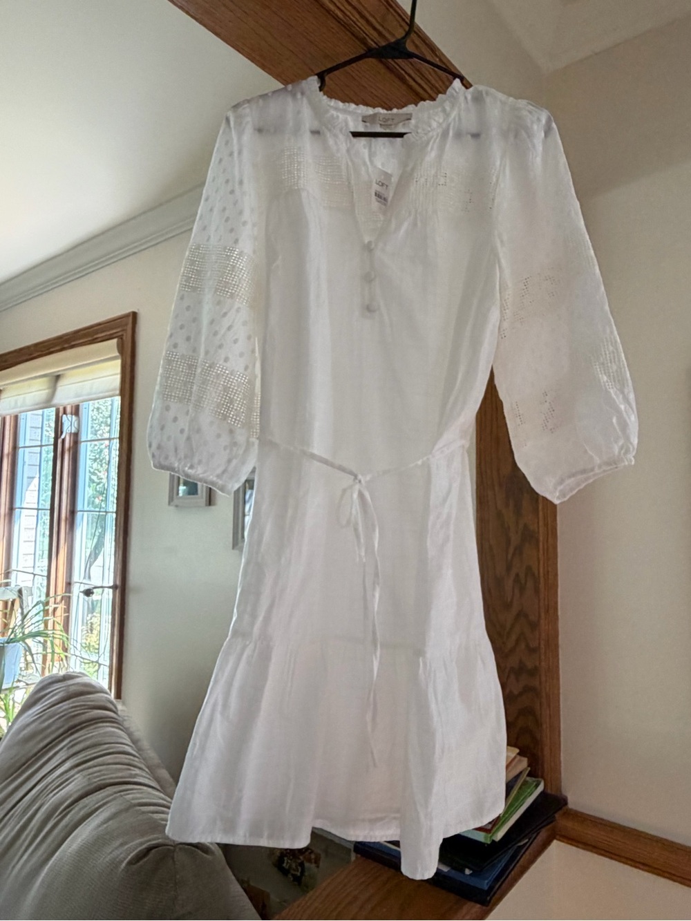 NWT LOFT White Textured Tie-Waist Tunic Dress Large - Picture 4 of 5